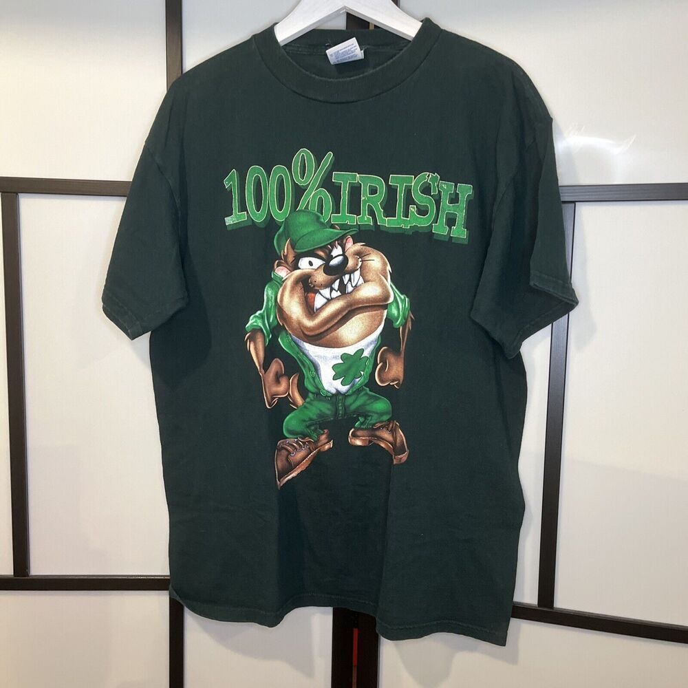 looney Tunes 100% Irish Tazmania Cartoon T shirt Green Unisex Size XL